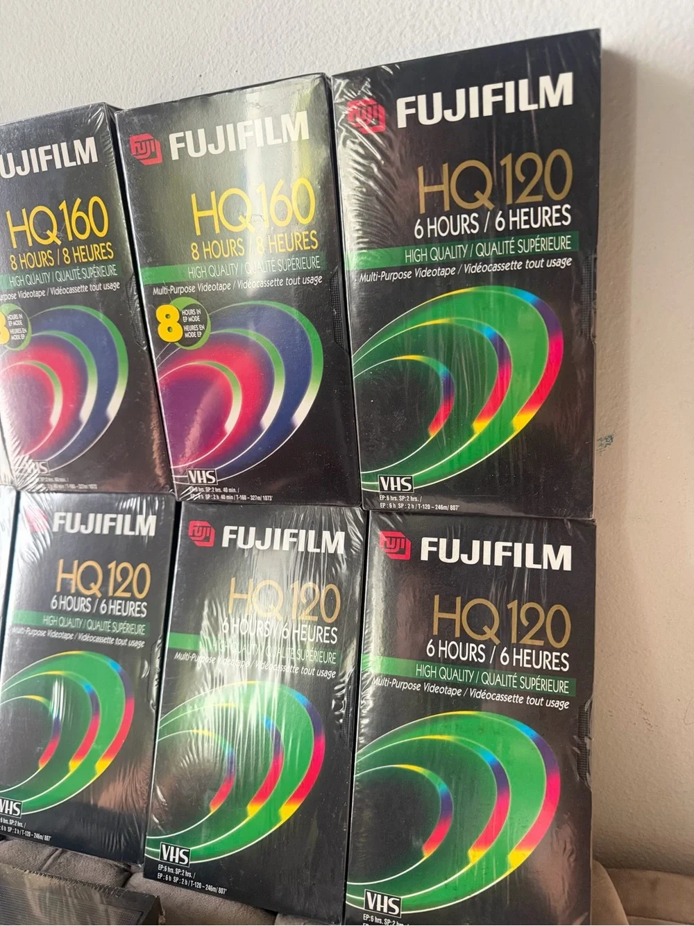 Set of Fujifilm HQ VHS Tapes - Mix of HQ120 & HQ160 in Black Packaging New
